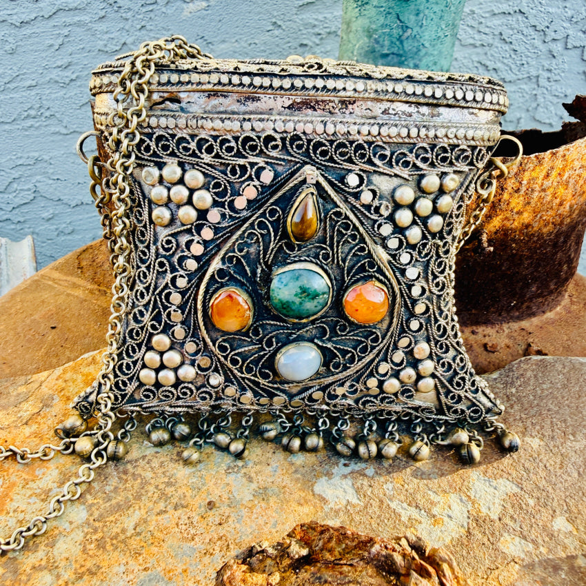 Vintage Metal & Agate Sajai Crossbody Purse Bag purse