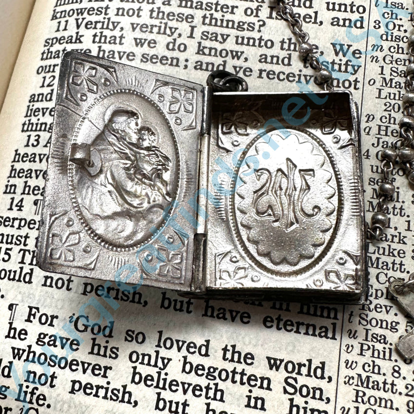 Vintage Mexican Alpaca Silver Bible Rosary Case Pendant Rosary Pendant