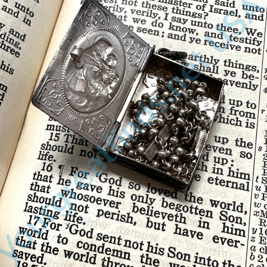 Vintage Mexican Alpaca Silver Bible Rosary Case Pendant Rosary Pendant