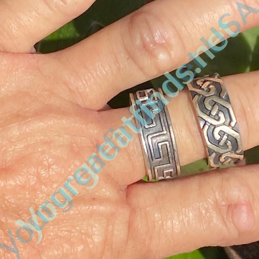Vintage Mexican Band Ring in Sterling Silver with Raised Design Size 10 Yourgreatfinds