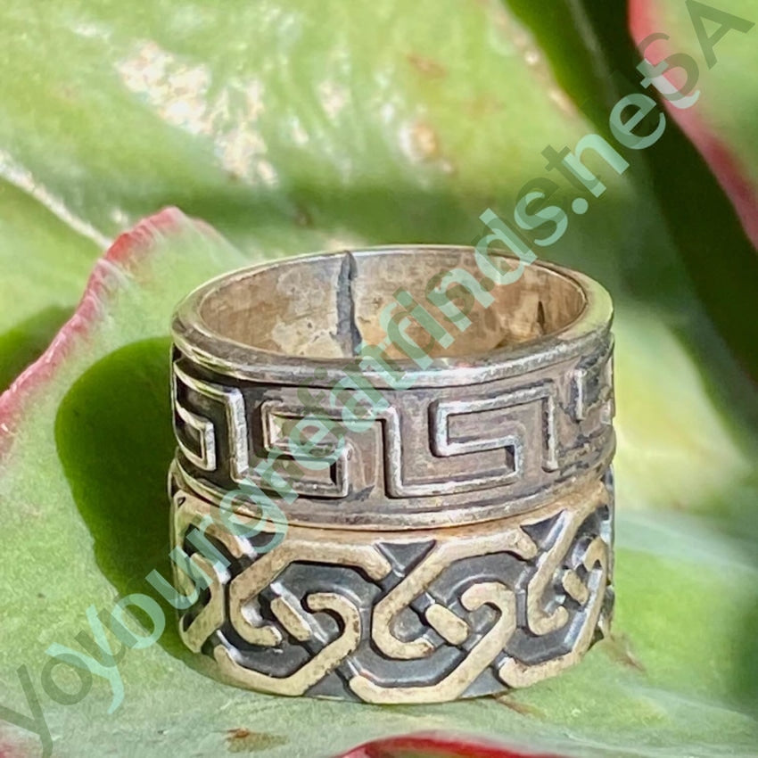 Vintage Mexican Band Ring in Sterling Silver with Raised Design Size 11 Yourgreatfinds