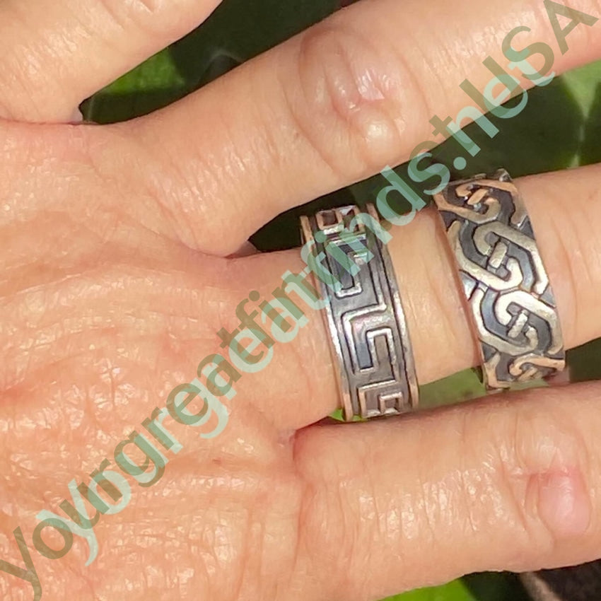 Vintage Mexican Band Ring in Sterling Silver with Raised Design Size 11 Yourgreatfinds