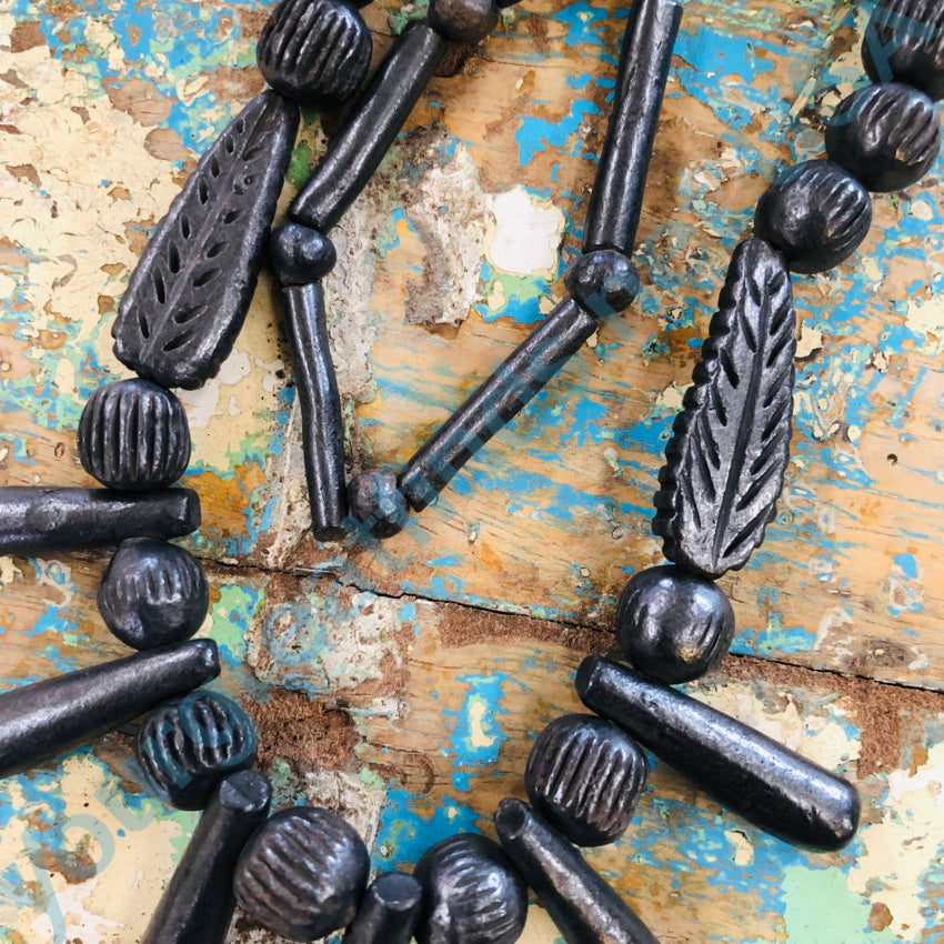 Vintage Mexican Black Glazed Clay Beaded Necklace