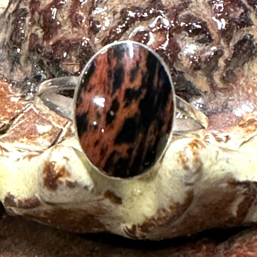 Vintage Mexican Border Town Sterling Silver Petrified Wood Ring 6