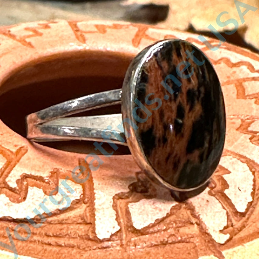 Vintage Mexican Border Town Sterling Silver Petrified Wood Ring 6