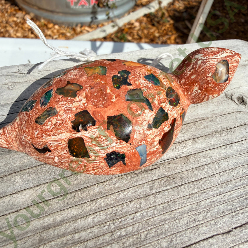 Vintage Mexican Boulder Opal Mosaic Turtle Fetish Oversized Bead bead