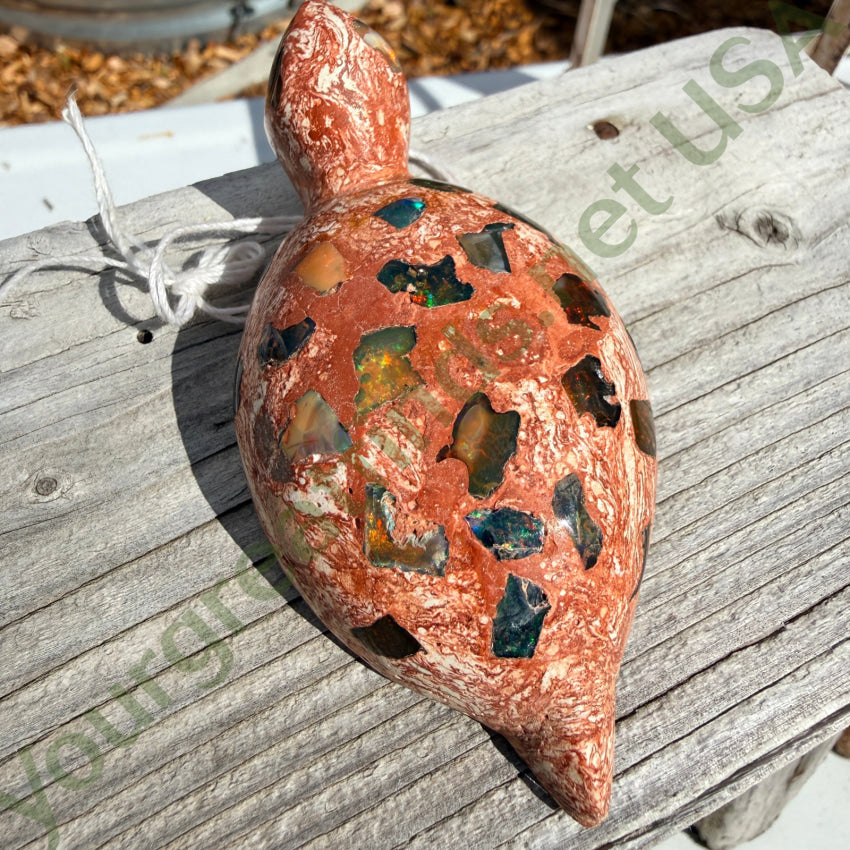 Vintage Mexican Boulder Opal Mosaic Turtle Fetish Oversized Bead bead