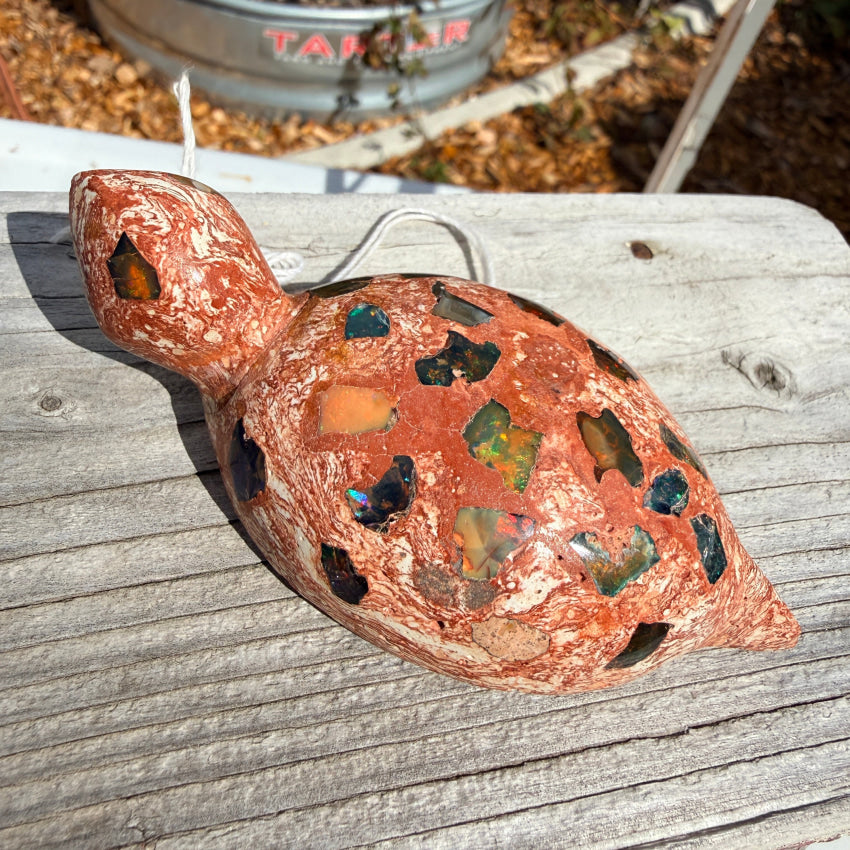 Vintage Mexican Boulder Opal Mosaic Turtle Fetish Oversized Bead bead