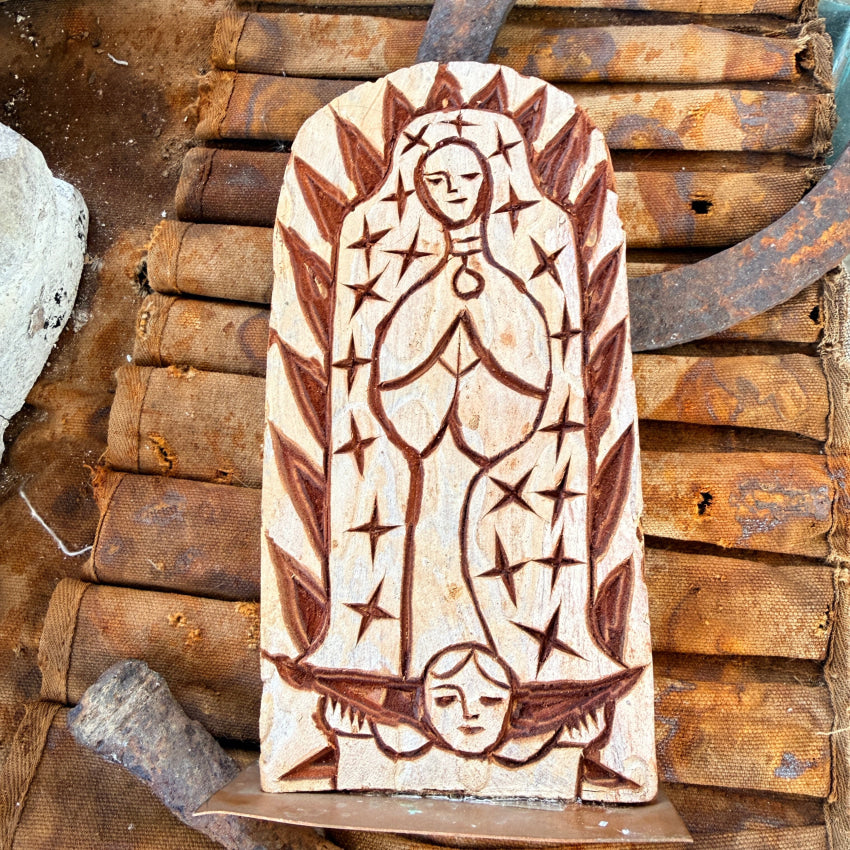 Vintage Mexican Carved Wood Folk Art Madonna Altar alter home decor