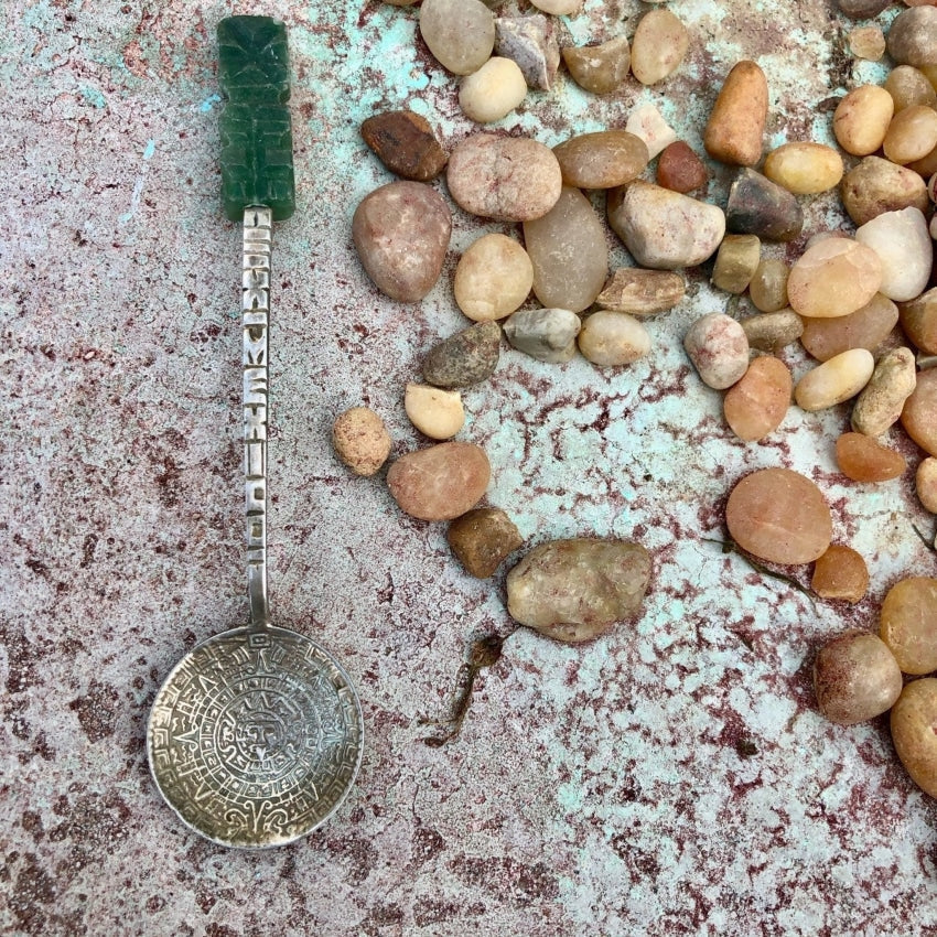 Vintage Mexican Collector Spoon with Carved Jade Handle Sterling Silver Yourgreatfinds