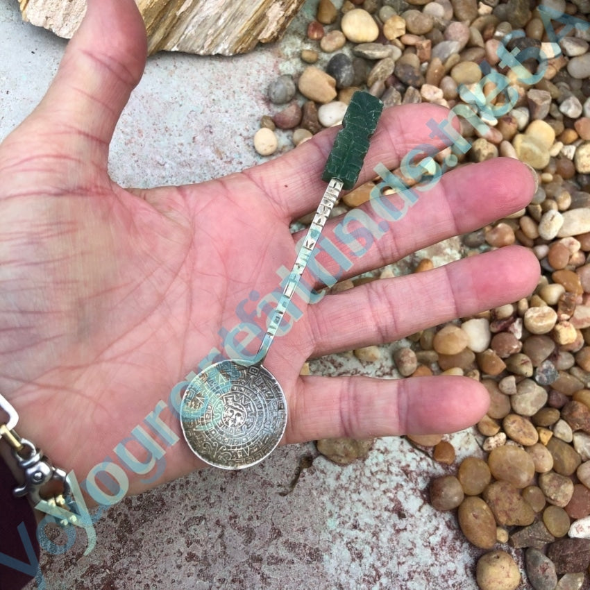 Vintage Mexican Collector Spoon with Carved Jade Handle Sterling Silver Yourgreatfinds