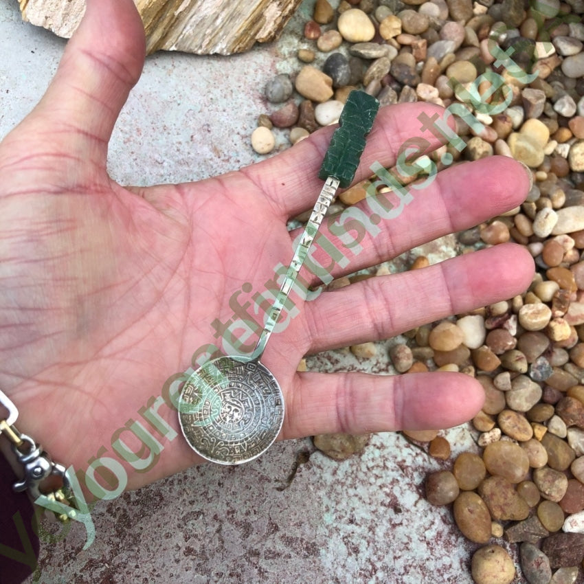 Vintage Mexican Collector Spoon with Carved Jade Handle Sterling Silver Yourgreatfinds