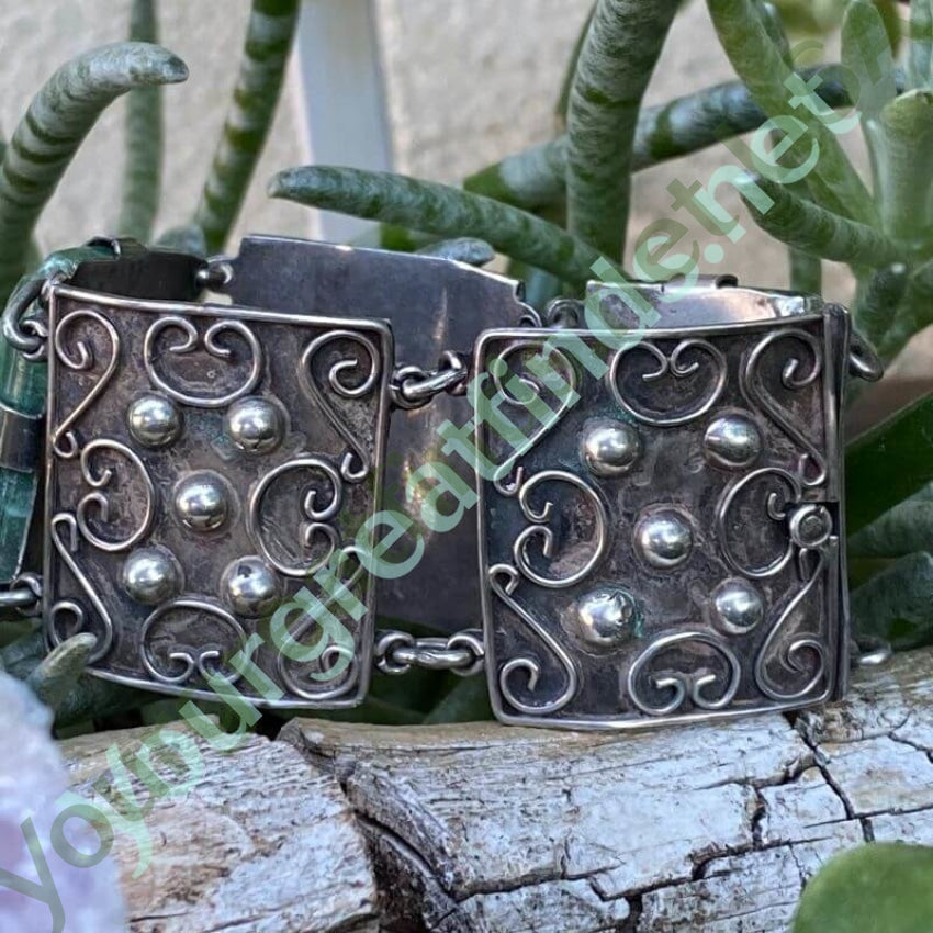 Vintage Mexican Green Jade Mask Panel Bracelet in Sterling Silver Yourgreatfinds