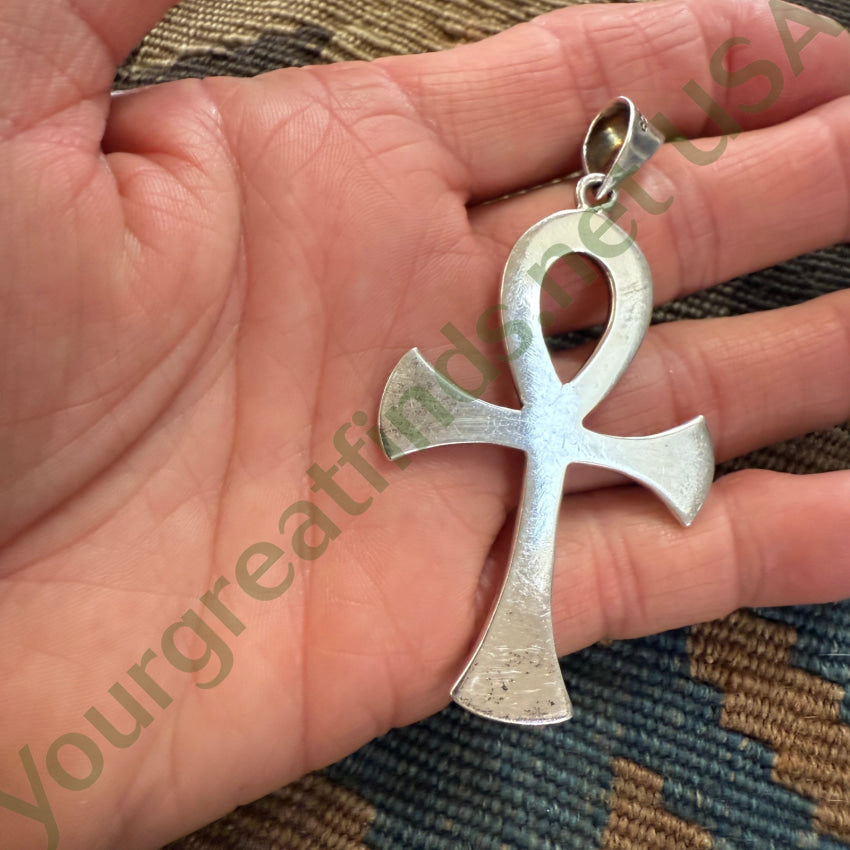 Vintage Mexican Large Sterling Silver Ankh Cross Pendant pendant