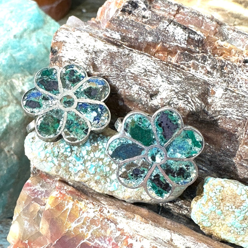 Floral Carved Jade in Silver Screw Back Earrings