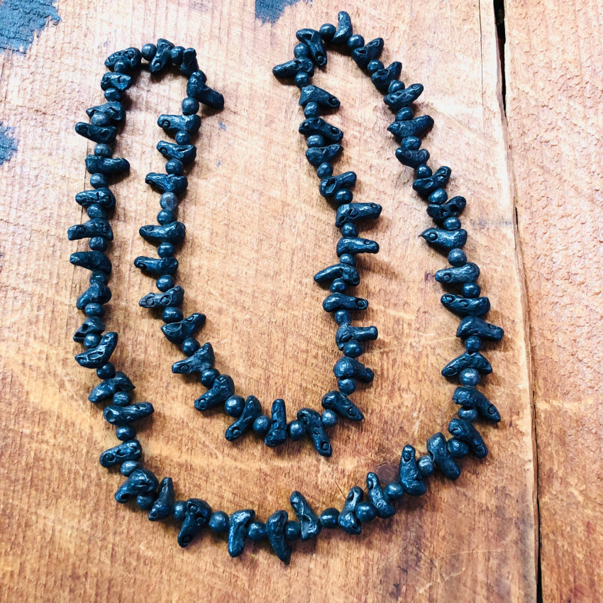 Vintage Mexican Oaxacan Black Glazed Clay Bird Beaded Necklace