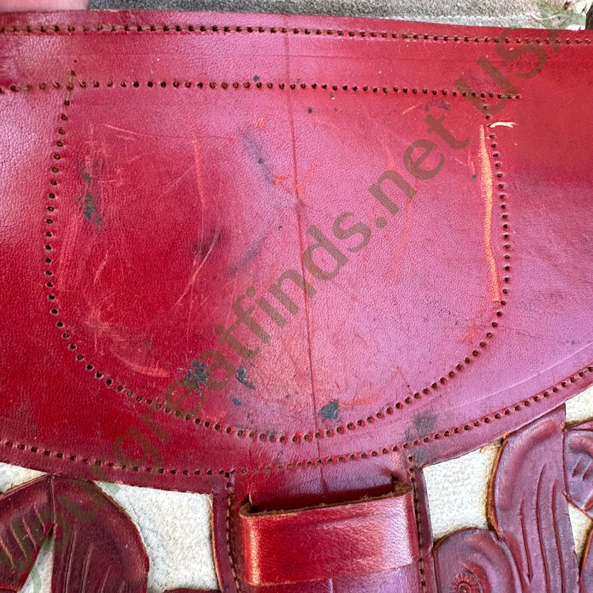 Vintage Mexican Red & White Leather Shoulder Bag Purse