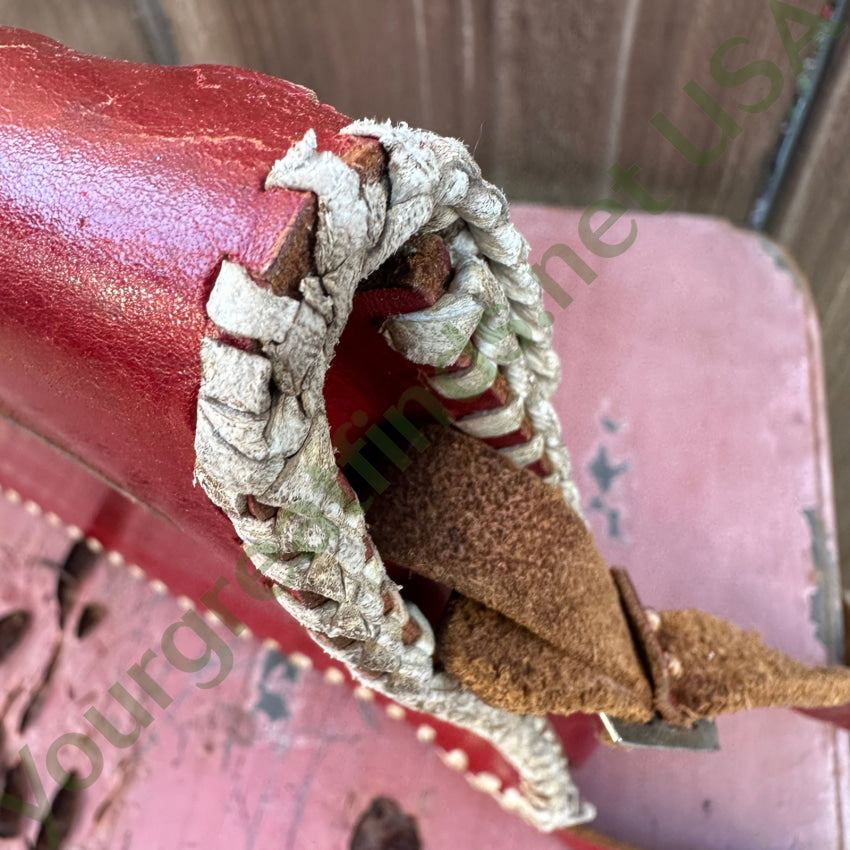 Vintage Mexican Red & White Leather Shoulder Bag Purse