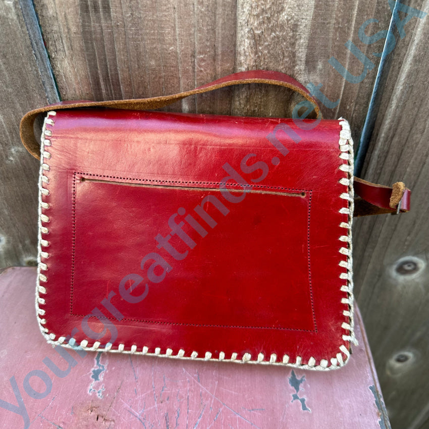 Vintage Mexican Red &amp; White Leather Shoulder Bag Purse