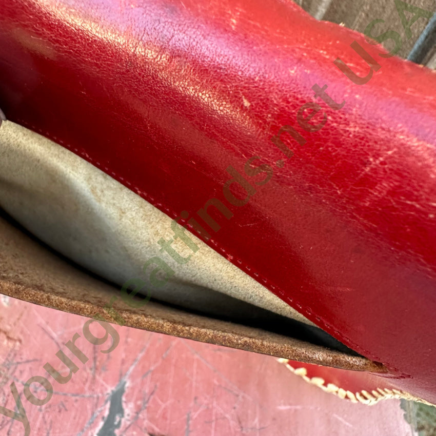 Vintage Mexican Red & White Leather Shoulder Bag Purse