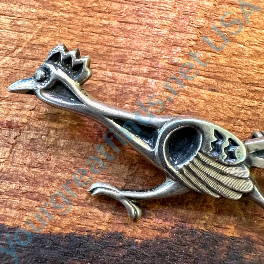 Vintage Mexican Sand Cast Sterling Silver Roadrunner Pin