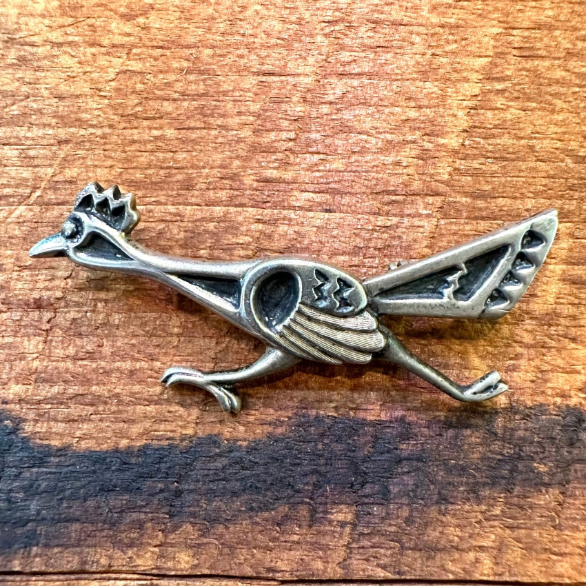 Vintage Mexican Sand Cast Sterling Silver Roadrunner Pin