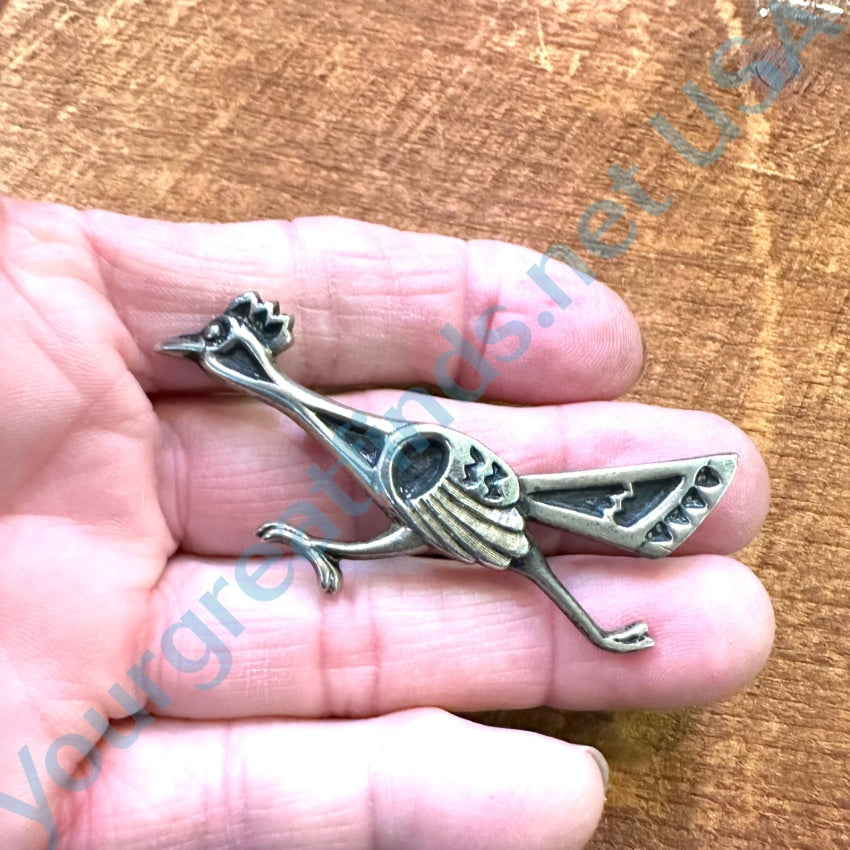 Vintage Mexican Sand Cast Sterling Silver Roadrunner Pin