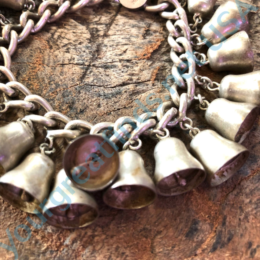 Vintage Mexican Sterling Silver 22 Bell Charm Bracelet Bracelet