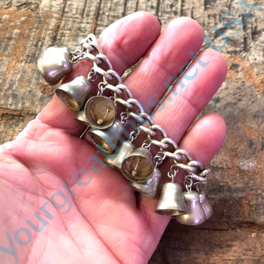 Vintage Mexican Sterling Silver 22 Bell Charm Bracelet Bracelet