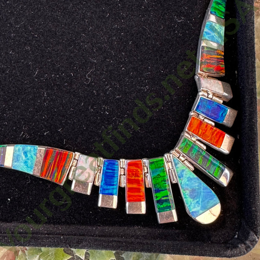 Vintage Mexican Sterling Silver 950 Fine & Opal Necklace Necklace