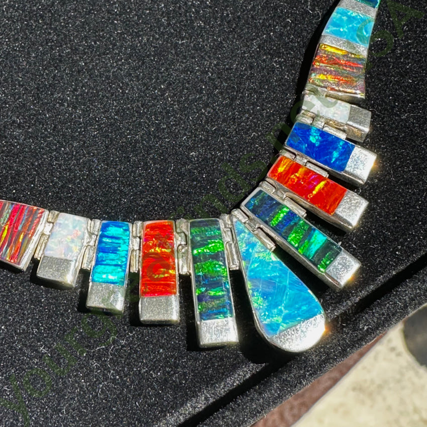 Vintage Mexican Sterling Silver 950 Fine & Opal Necklace Necklace