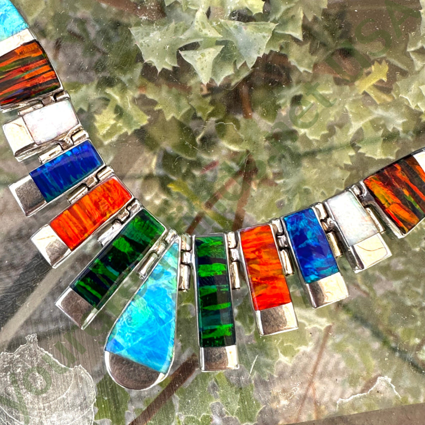 Vintage Mexican Sterling Silver 950 Fine & Opal Necklace Necklace