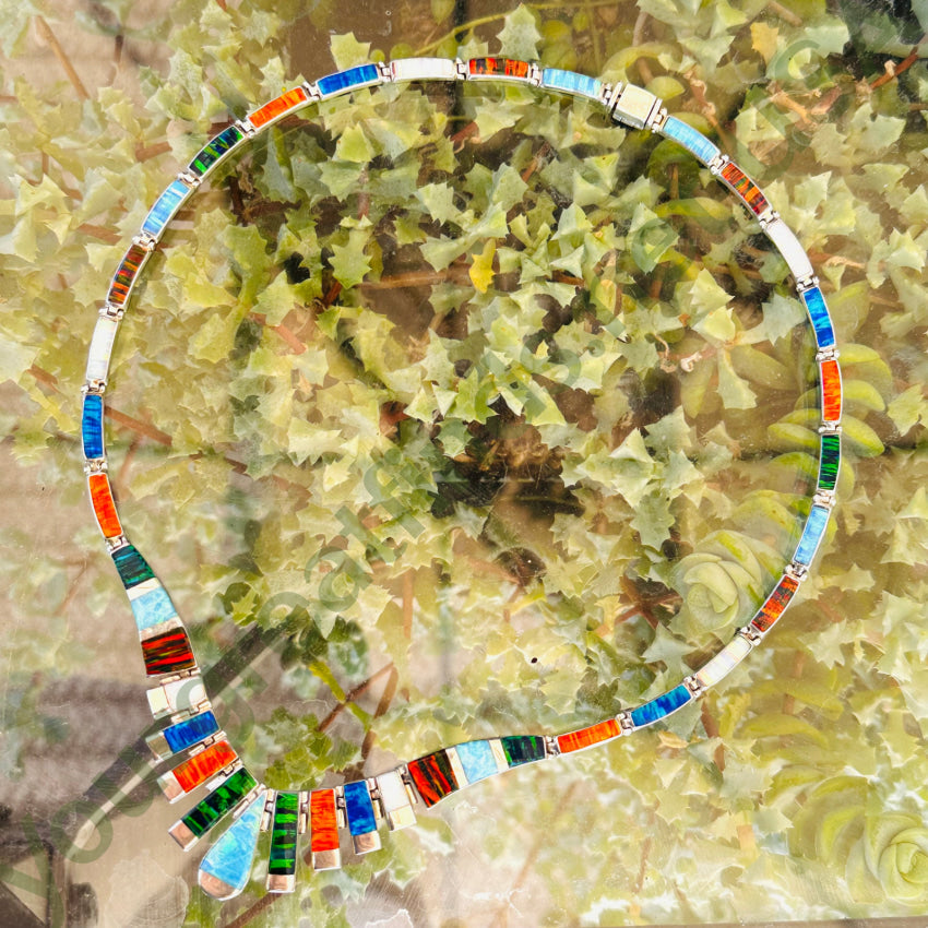 Vintage Mexican Sterling Silver 950 Fine & Opal Necklace Necklace
