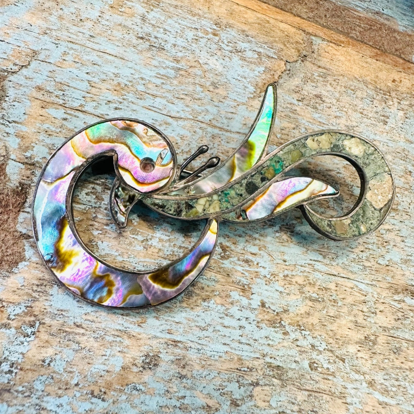 Vintage Mexican Sterling Silver Abalone Swan Pin