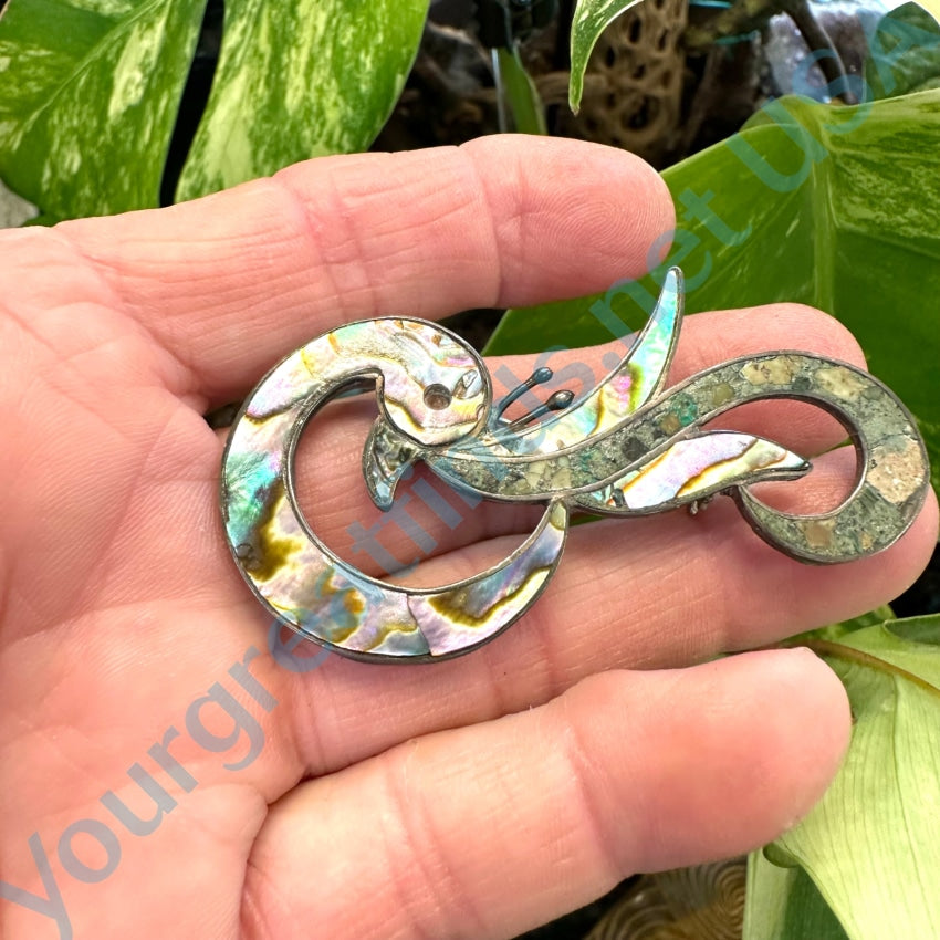 Vintage Mexican Sterling Silver Abalone Swan Pin