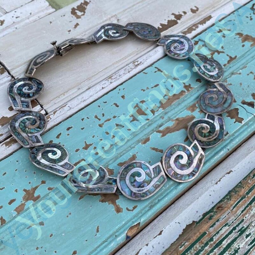 Vintage Mexican Sterling Silver and Abalone Shell Swirl Necklace Yourgreatfinds