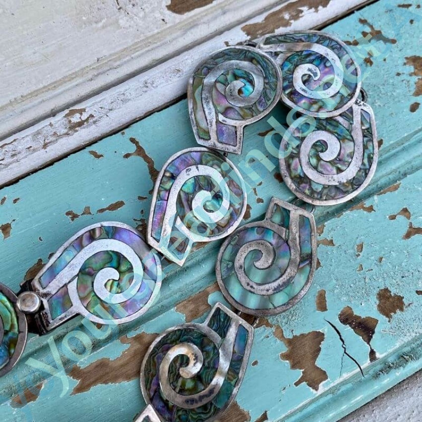 Vintage Mexican Sterling Silver and Abalone Shell Swirl Necklace Yourgreatfinds