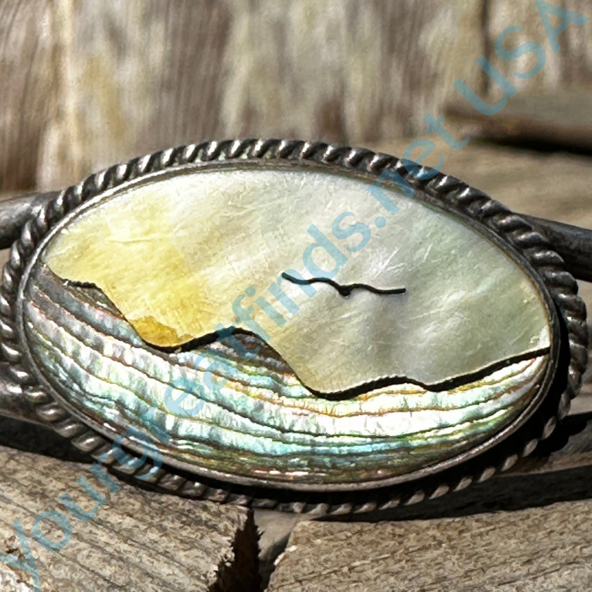 Vintage Mexican Sterling Silver Bracelet Ocean Scene Abalone Bracelet