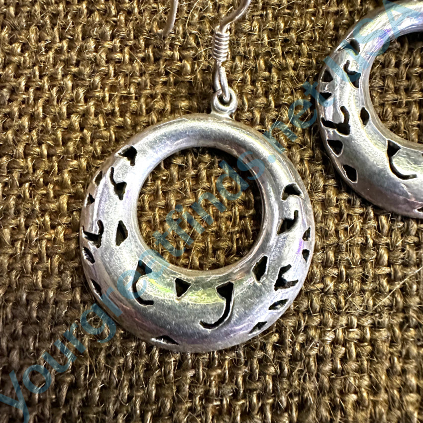 Vintage Mexican Sterling Silver Calar Hoop Pierced Earrings