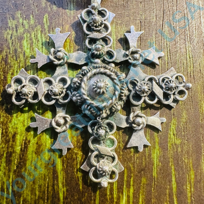 Vintage Mexican Sterling Silver Cannetille Cross Pendant