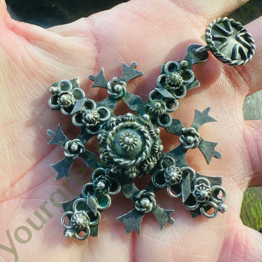 Vintage Mexican Sterling Silver Cannetille Cross Pendant