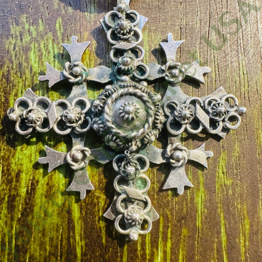 Vintage Mexican Sterling Silver Cannetille Cross Pendant