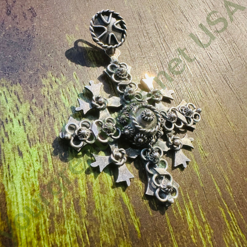 Vintage Mexican Sterling Silver Cannetille Cross Pendant