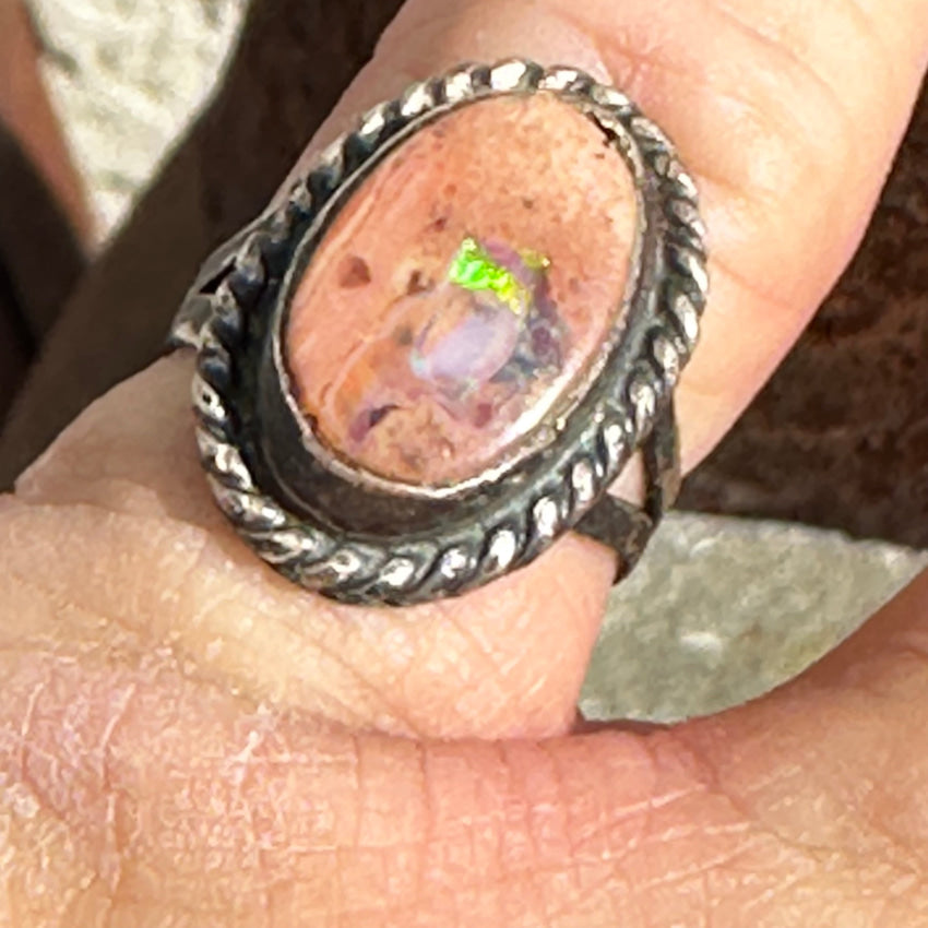 Vintage Mexican Sterling Silver Cantera Opal Ring Size 5 1/4 Ring