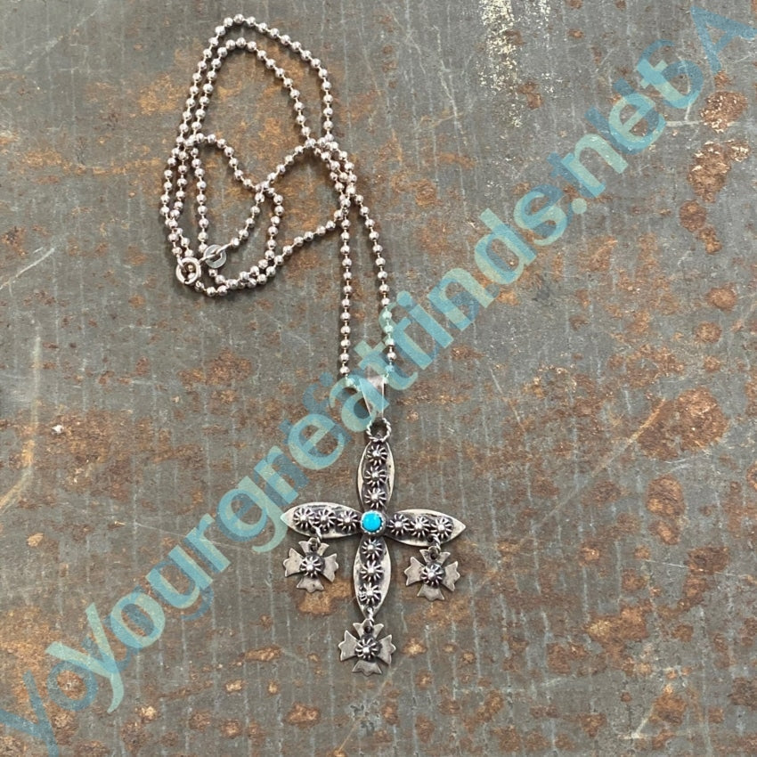 Vintage Mexican Sterling Silver Cross Necklace with Cannetille Yourgreatfinds