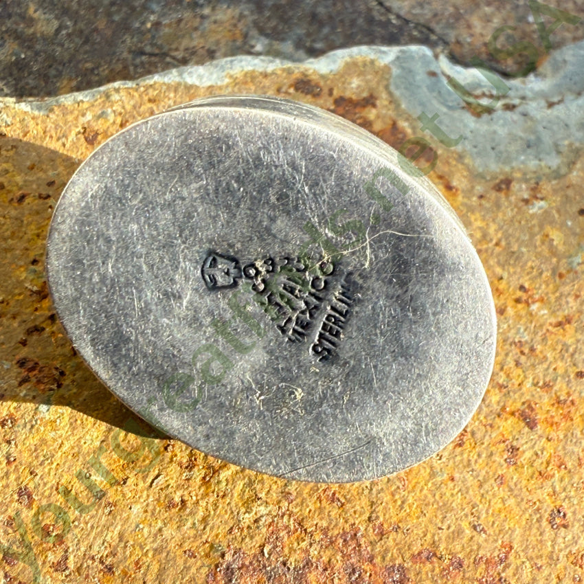 Vintage Mexican Sterling Silver & Dendritic Agate Pillbox Pillbox