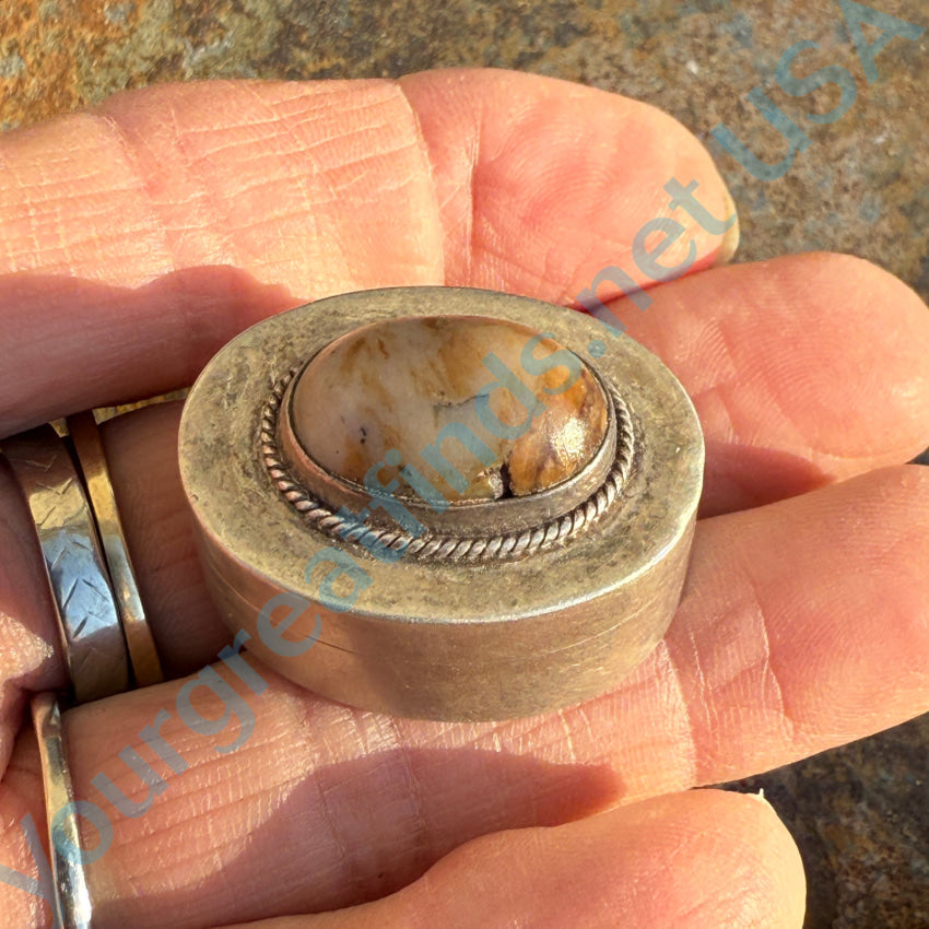 Vintage Mexican Sterling Silver & Dendritic Agate Pillbox Pillbox