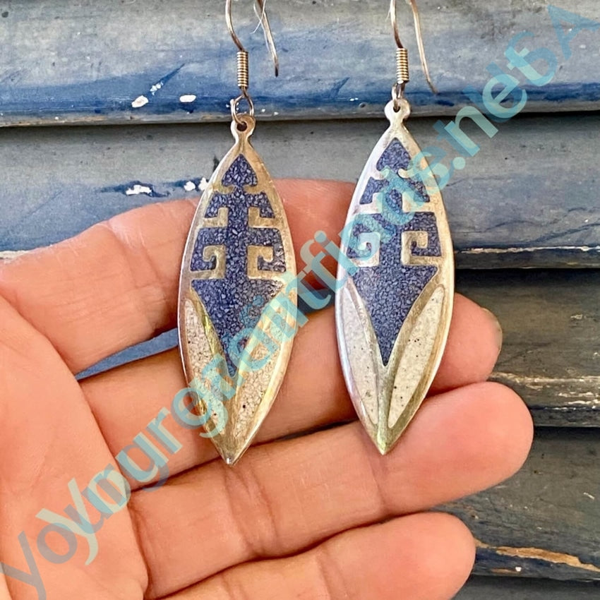 Vintage Mexican Sterling Silver Earrings Denim Blue Mosaic Yourgreatfinds