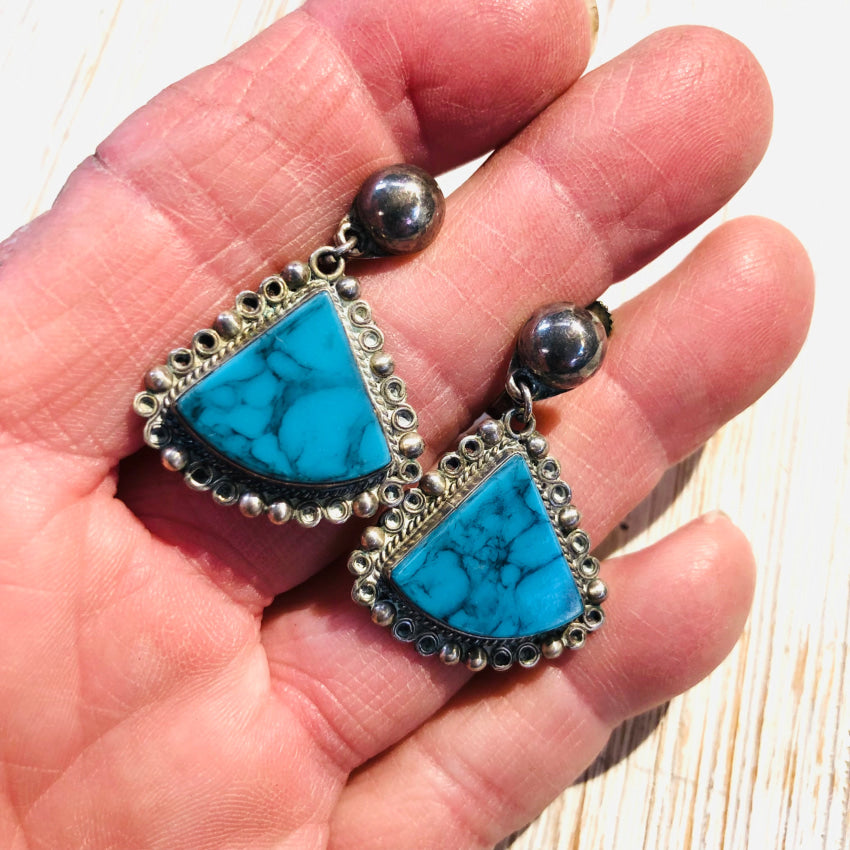 Vintage Mexican Sterling Silver Faux Turquoise Earrings