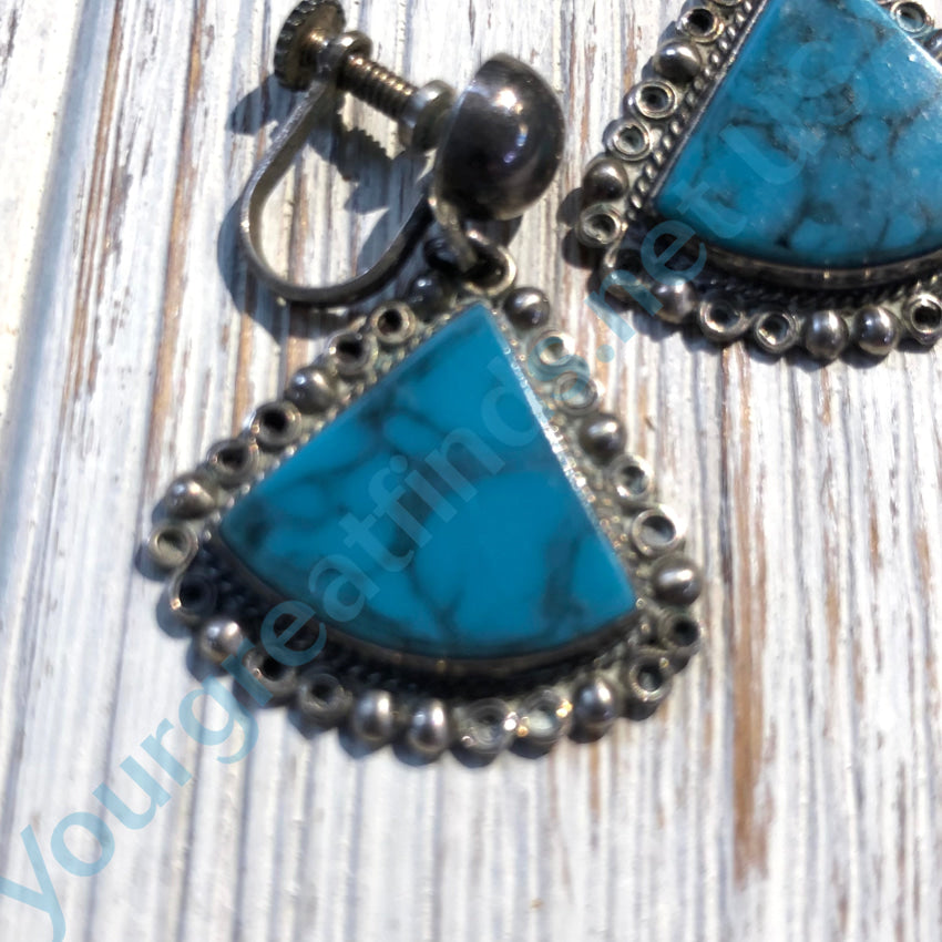 Vintage Mexican Sterling Silver Faux Turquoise Earrings